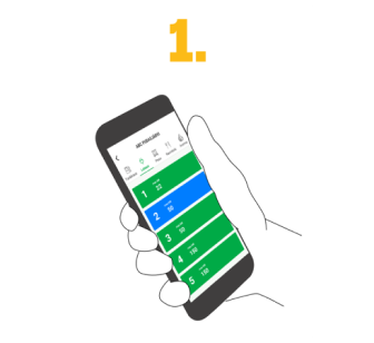 A hand holding a phone with ABC-mobiili app open