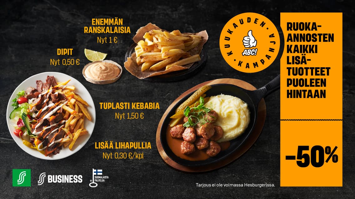 Ruoka-annosten lisät –50 %