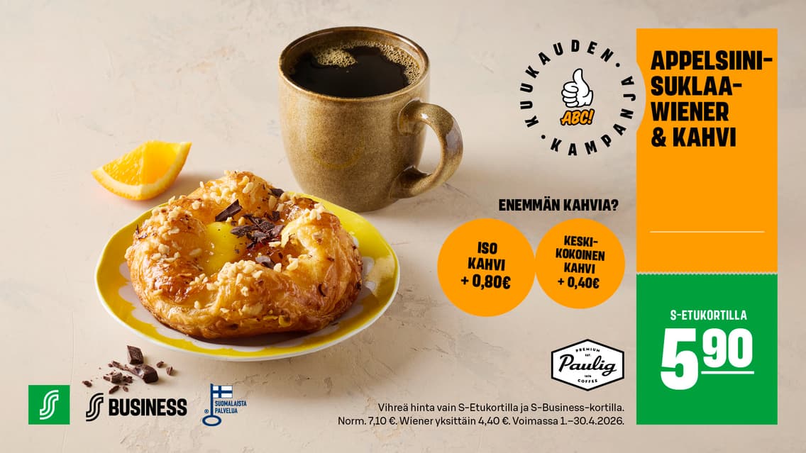 Appelsiini-suklaawiener & kahvi